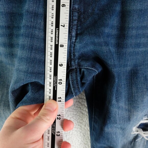 Ed Hardy Jeans Womens 34 Blue Distressed Stone Wash Straight Whiskers Stretch - Picture 9 of 12